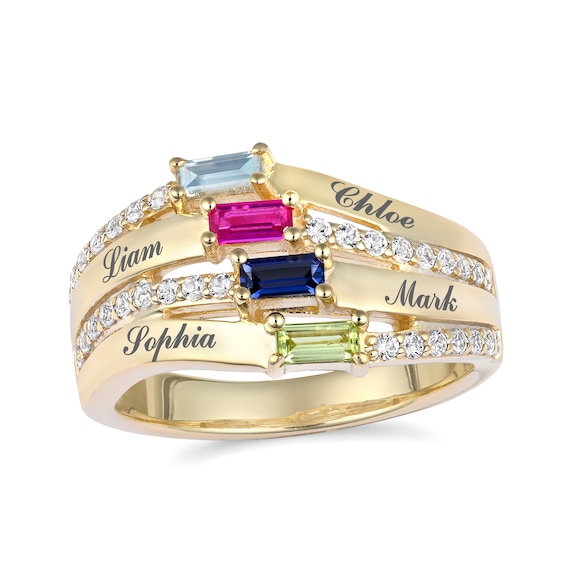 Baguette Birthstone Family & Mother's Ring (2-4 Stones and Lines)