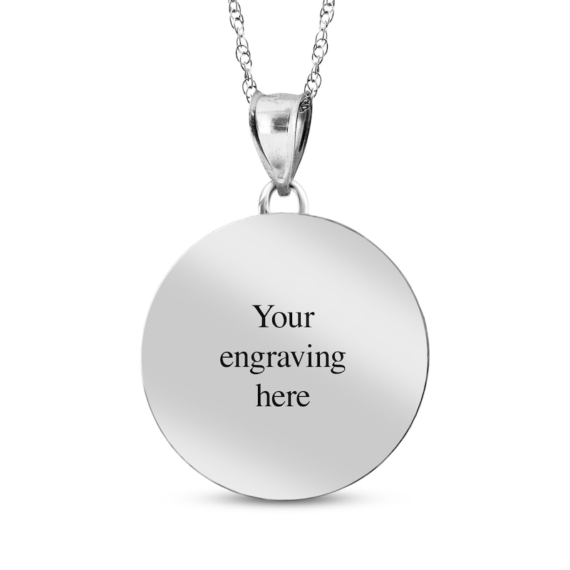 Main Image 2 of Beaded Edge Round Photo Disc Necklace Sterling Silver (3 Lines)