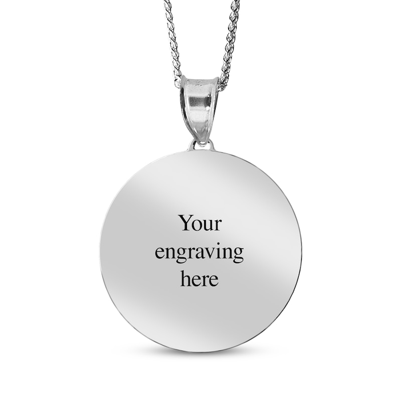 Main Image 2 of Men's Beaded Edge Round Photo Disc Necklace Sterling Silver (3 Lines)