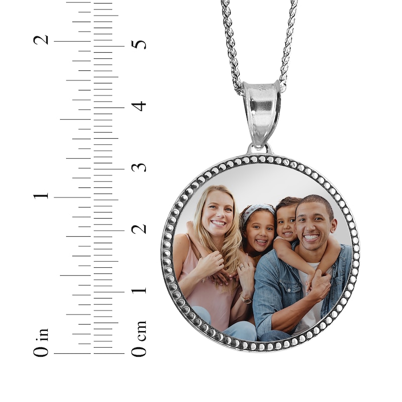 Main Image 4 of Men's Beaded Edge Round Photo Disc Necklace Sterling Silver (3 Lines)