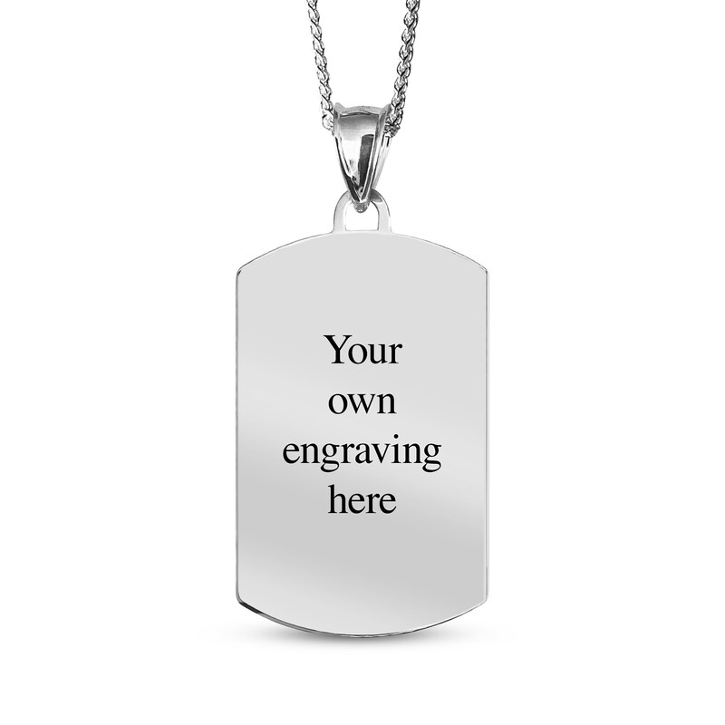 Main Image 2 of Men's Beaded Edge Dog Tag Photo Necklace Sterling Silver (4 Lines)