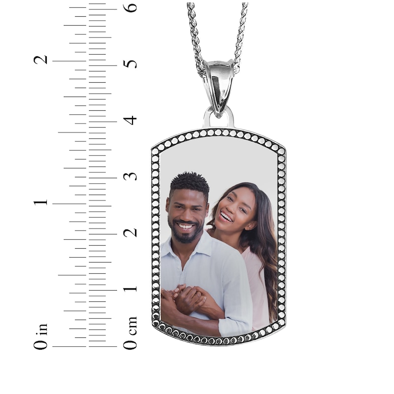 Main Image 4 of Men's Beaded Edge Dog Tag Photo Necklace Sterling Silver (4 Lines)