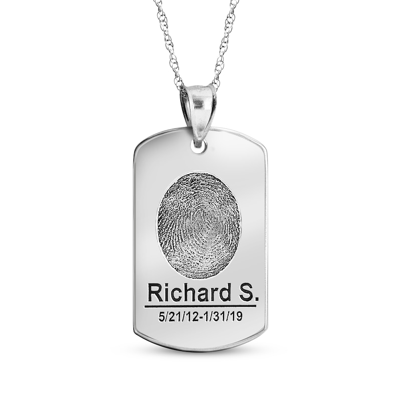 Main Image 1 of Dog Tag Fingerprint Necklace Sterling Silver (1 Name, 1 Date and 2 Lines)