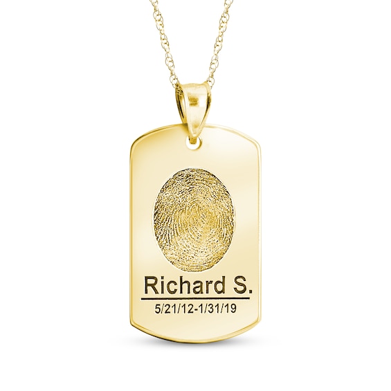 Dog Tag Fingerprint Necklace 10K Yellow Gold (1 Name, 1 Date and 2 Lines)