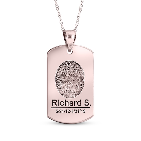 Dog Tag Fingerprint Necklace 10K Rose Gold (1 Name, 1 Date and 2 Lines)