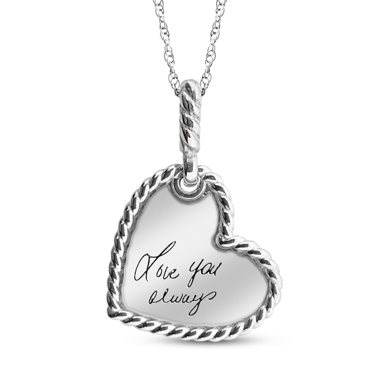 Handwriting Engravable Heart Disc with Rope Edge Necklace Sterling Silver