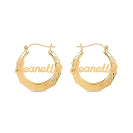 Nameplate Hoop Earrings Hollow 14K Yellow Gold-Plated Sterling Silver