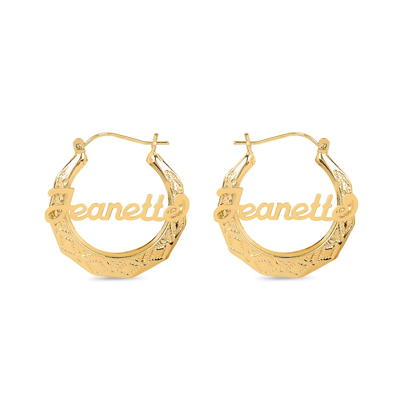 Main Image 1 of Nameplate Hoop Earrings Hollow 14K Yellow Gold-Plated Sterling Silver