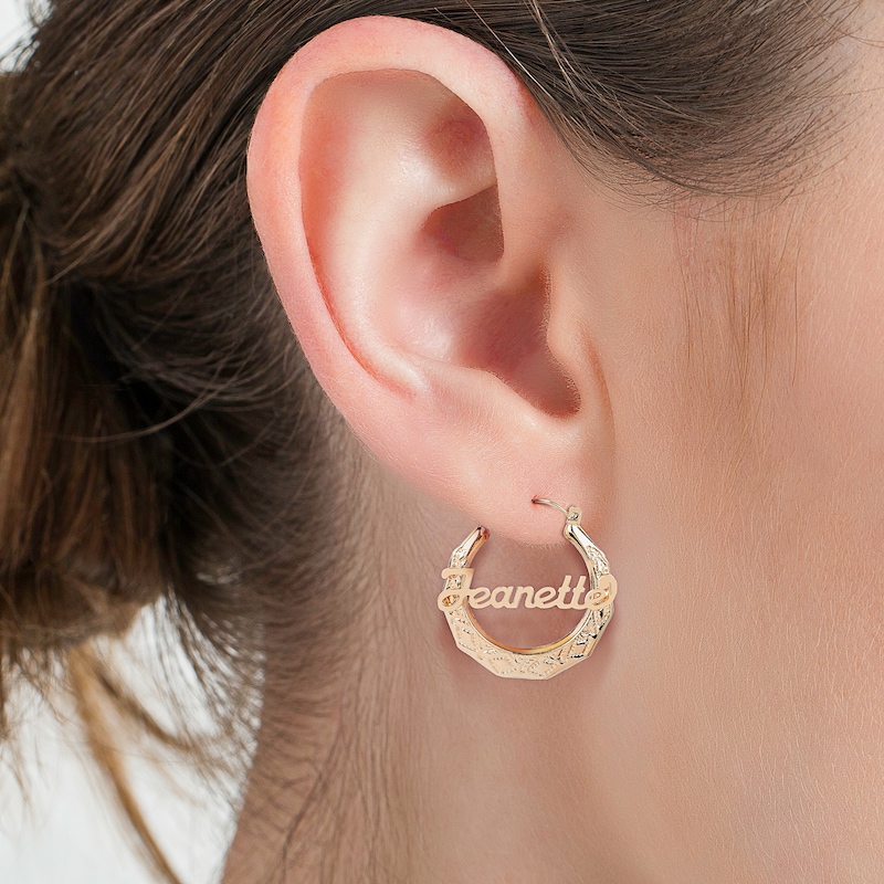 Main Image 2 of Nameplate Hoop Earrings Hollow 14K Yellow Gold-Plated Sterling Silver