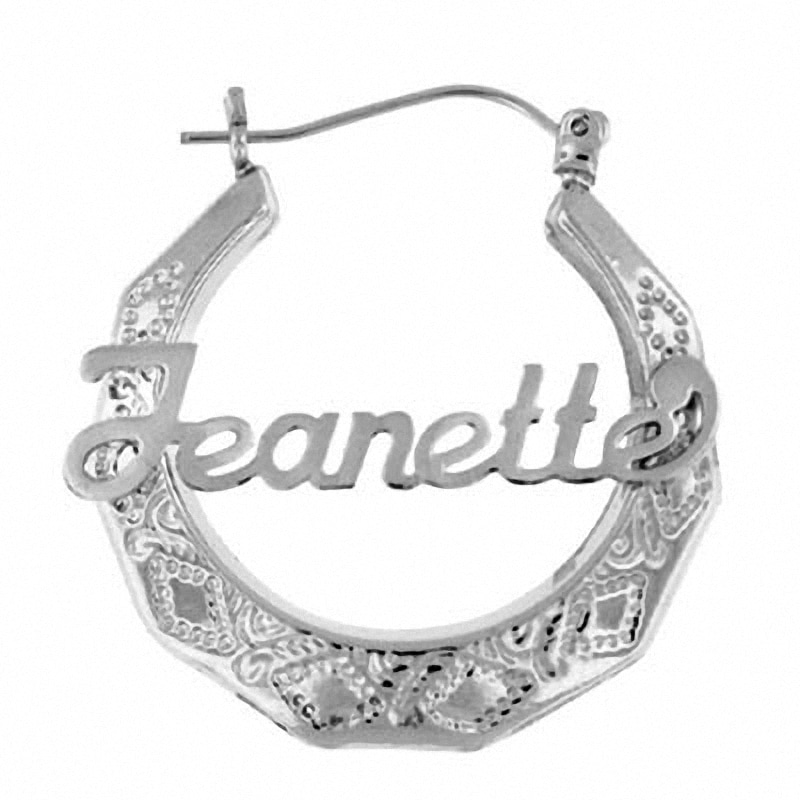 Main Image 1 of Nameplate Hoop Earrings Hollow Sterling Silver