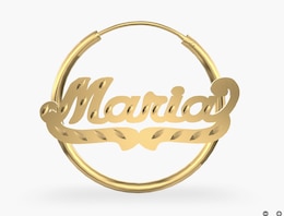 Diamond-cut Nameplate Hoop Earrings Hollow 14K Yellow Gold