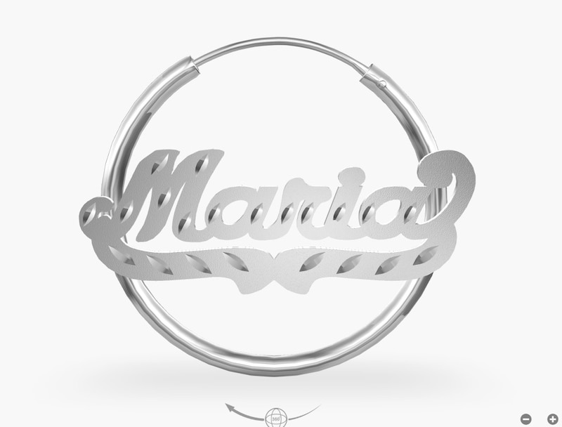 Main Image 1 of Diamond-cut Nameplate Hoop Earrings Hollow Sterling Silver