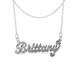 Diamond-cut Nameplate Necklace Solid Sterling Silver 18"