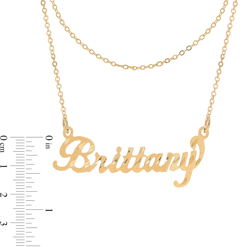 Main Image 3 of Diamond-cut Nameplate Necklace Solid 14K Yellow Gold-Plated Sterling Silver 18"