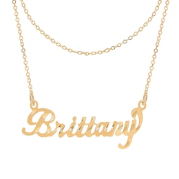 Diamond-cut Nameplate Necklace Solid 14K Yellow Gold 18"