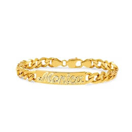 Beaded Finish Nameplate ID Bracelet Hollow 14K Yellow Gold-Plated Sterling Silver 7"