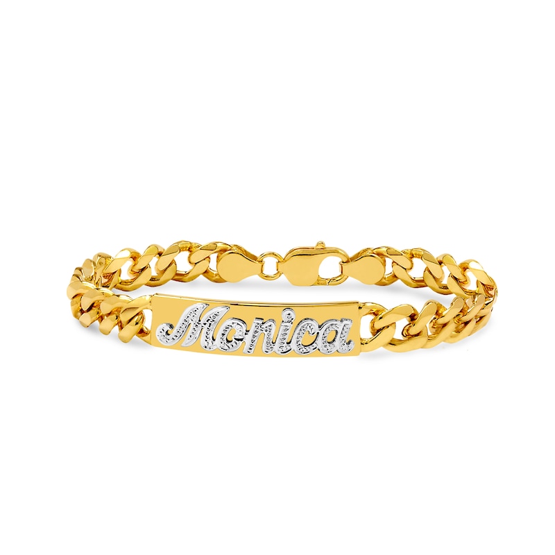 Main Image 1 of Beaded Finish Nameplate ID Bracelet Hollow Sterling Silver 7"