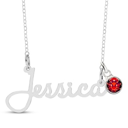 Bezel-set January Birthstone Charm Nameplate Necklace Sterling Silver 18"