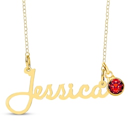 Bezel-set January Birthstone Charm Nameplate Necklace 14K Yellow Gold-Plated Sterling Silver 18"