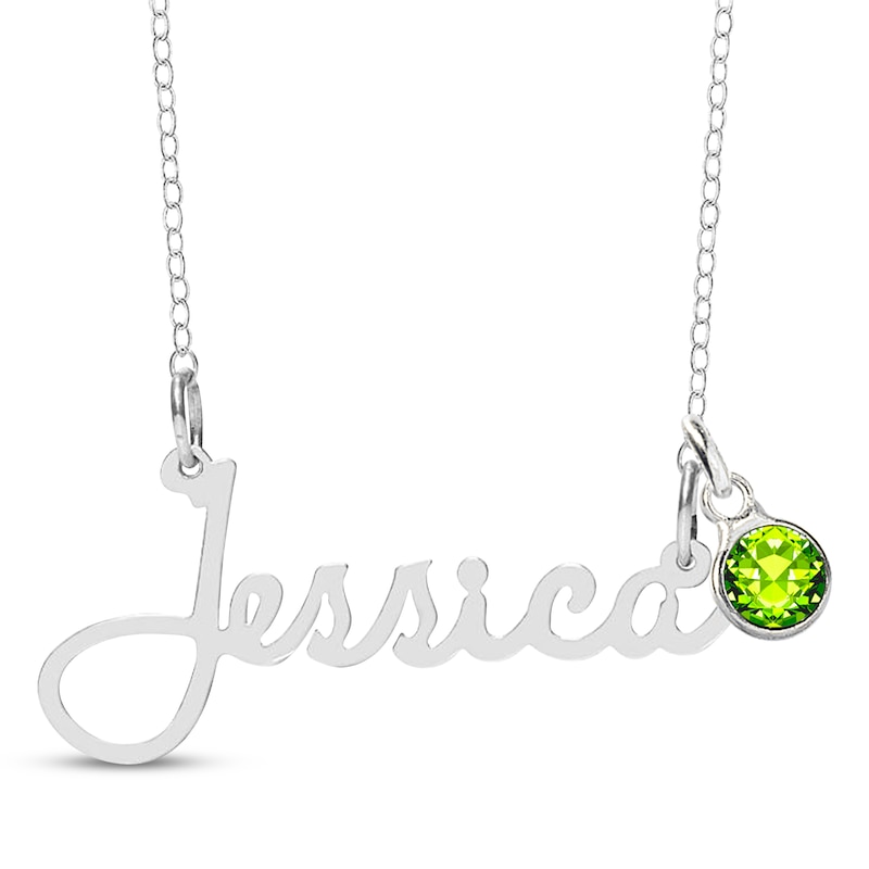 Main Image 1 of Bezel-set August Birthstone Charm Nameplate Necklace Sterling Silver 18"