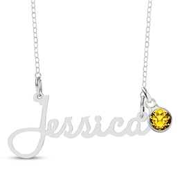 Bezel-set November Birthstone Charm Nameplate Necklace Sterling Silver 18"