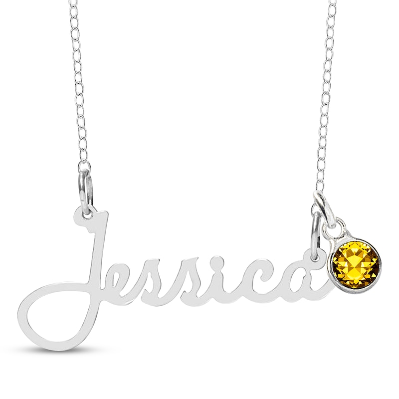 Main Image 1 of Bezel-set November Birthstone Charm Nameplate Necklace Sterling Silver 18"