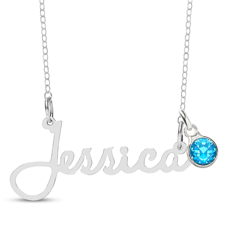 Main Image 1 of Bezel-set December Birthstone Charm Nameplate Necklace Sterling Silver 18"