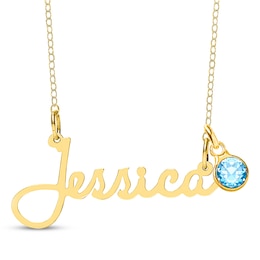 Bezel-set March Birthstone Charm Nameplate Necklace 14K Yellow Gold-Plated Sterling Silver 18"