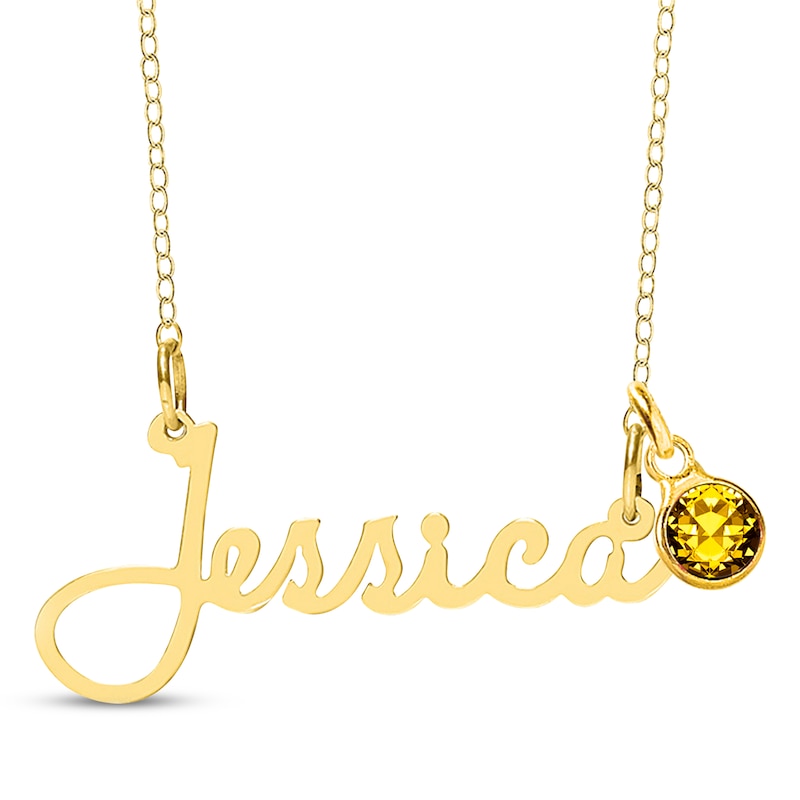 Main Image 1 of Bezel-set November Birthstone Charm Nameplate Necklace 14K Yellow Gold-Plated Sterling Silver 18"