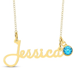 Bezel-set December Birthstone Charm Nameplate Necklace 14K Yellow Gold-Plated Sterling Silver 18"
