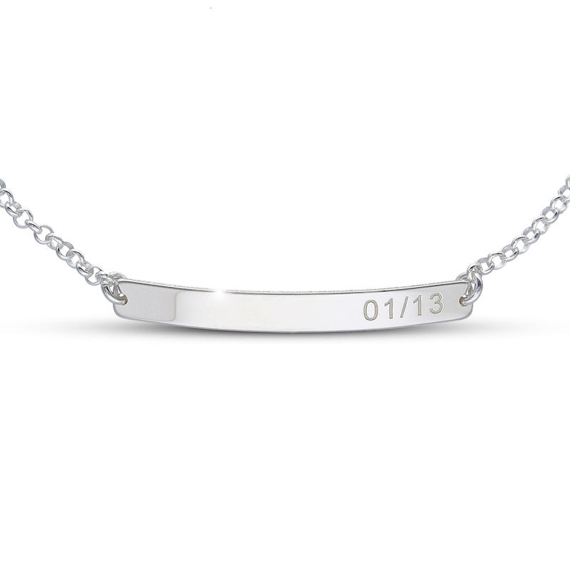 Main Image 1 of Adjustable Engravable Bar Bracelet Sterling Silver Cable Chain 8"