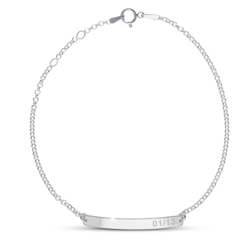 Main Image 2 of Adjustable Engravable Bar Bracelet Sterling Silver Cable Chain 8"