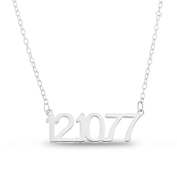 Numeric Date Necklace Sterling Silver 18"