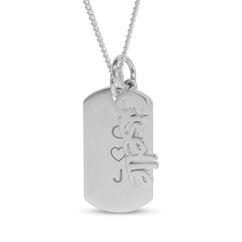 Main Image 1 of Engravable Dogtag Necklace with 1 Nameplate Charm Sterling Silver