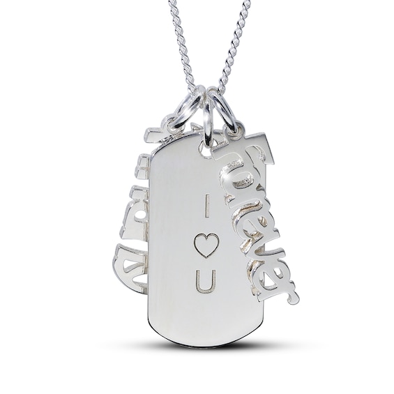 Engravable Dogtag Necklace with 2 Nameplate Charms Sterling Silver 18"