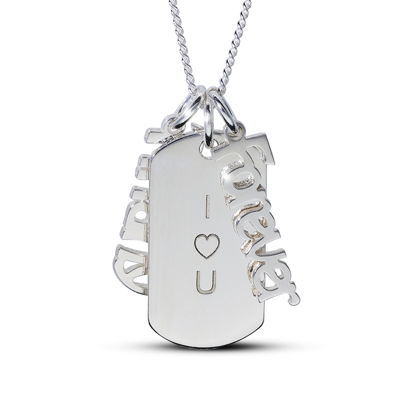 Main Image 1 of Engravable Dogtag Necklace with 2 Nameplate Charms Sterling Silver 18"