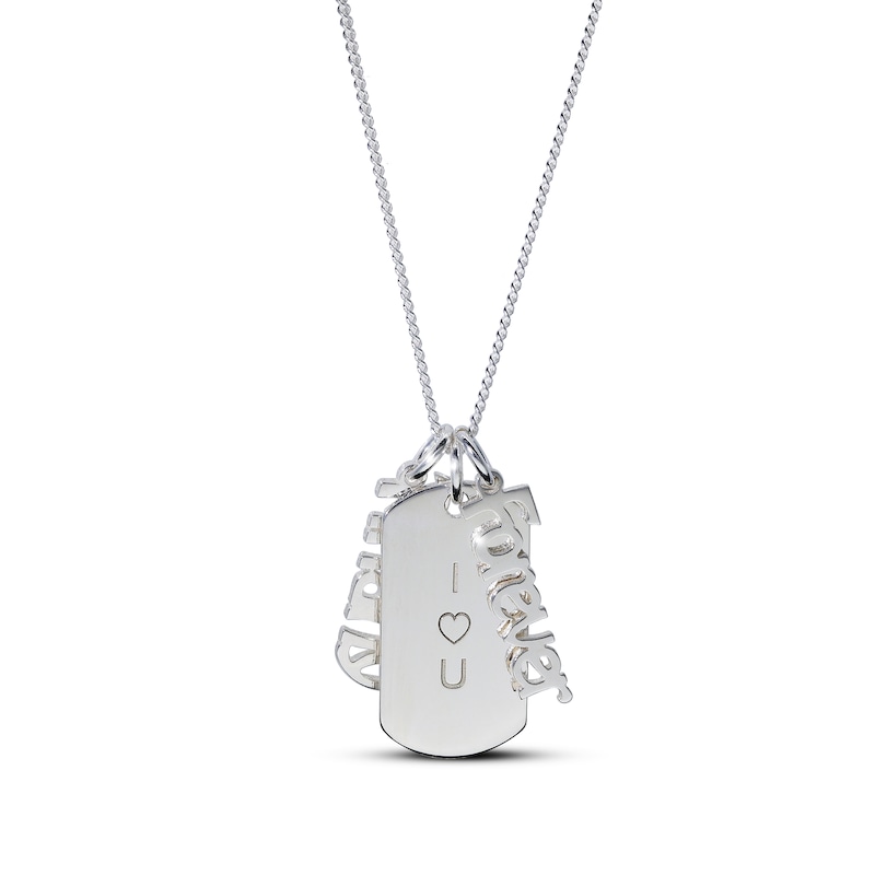 Main Image 2 of Engravable Dogtag Necklace with 2 Nameplate Charms Sterling Silver 18"