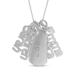 Engravable Dogtag Necklace with 4 Nameplate Charms Sterling Silver 18"