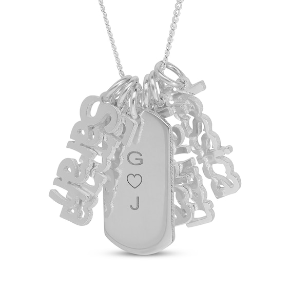 Engravable Dogtag Necklace with 5 Nameplate Charms Sterling Silver 18"