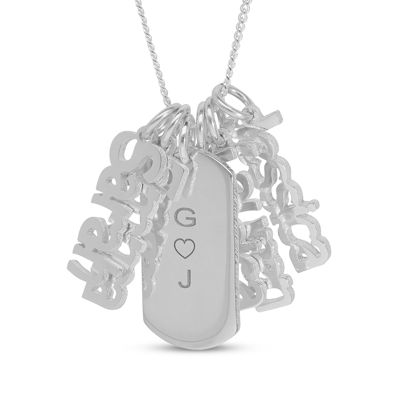 Main Image 1 of Engravable Dogtag Necklace with 5 Nameplate Charms Sterling Silver 18"