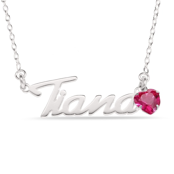 Heart-cut January Birthstone Charm Nameplate Necklace Sterling Silver 18"