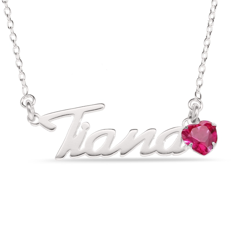 Main Image 1 of Heart-cut January Birthstone Charm Nameplate Necklace Sterling Silver 18"