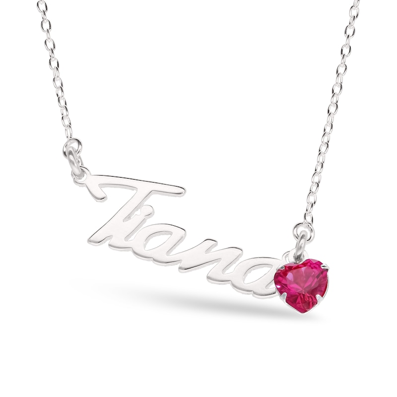 Main Image 2 of Heart-cut January Birthstone Charm Nameplate Necklace Sterling Silver 18"