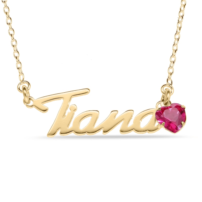 Main Image 1 of Heart-cut January Birthstone Charm Nameplate Necklace 14K Yellow Gold-Plated Sterling Silver 18"