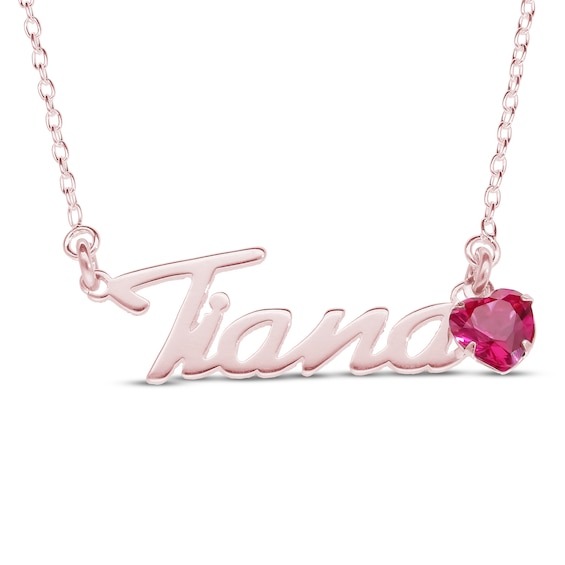 Heart-cut January Birthstone Charm Nameplate Necklace 14K Rose Gold-Plated Sterling Silver 18"