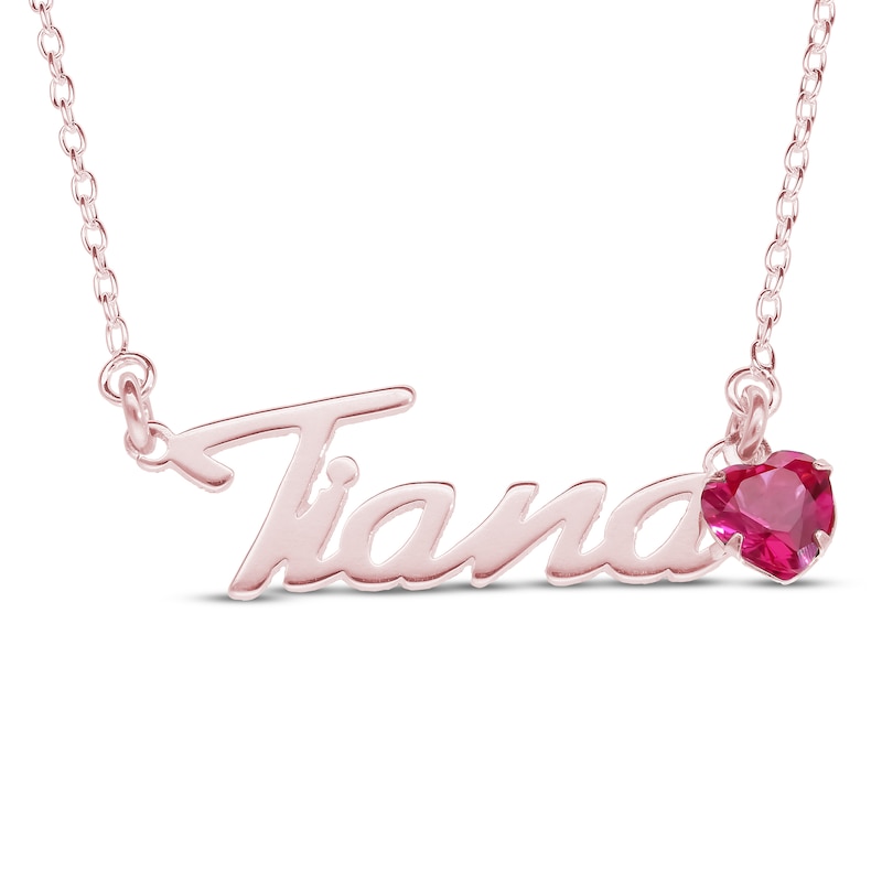 Main Image 1 of Heart-cut January Birthstone Charm Nameplate Necklace 14K Rose Gold-Plated Sterling Silver 18"