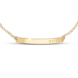 Adjustable Engravable Bar Bracelet 14K Yellow Gold-Plated Sterling Silver Cable Chain 8"