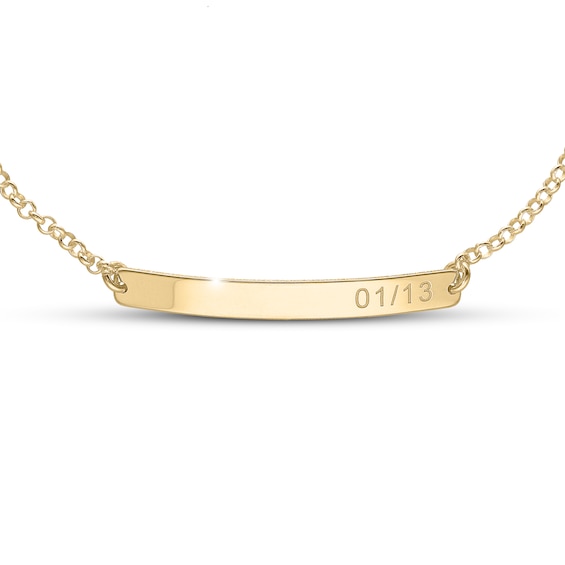 Adjustable Engravable Bar Bracelet 14K Yellow Gold-Plated Sterling Silver Cable Chain 8"