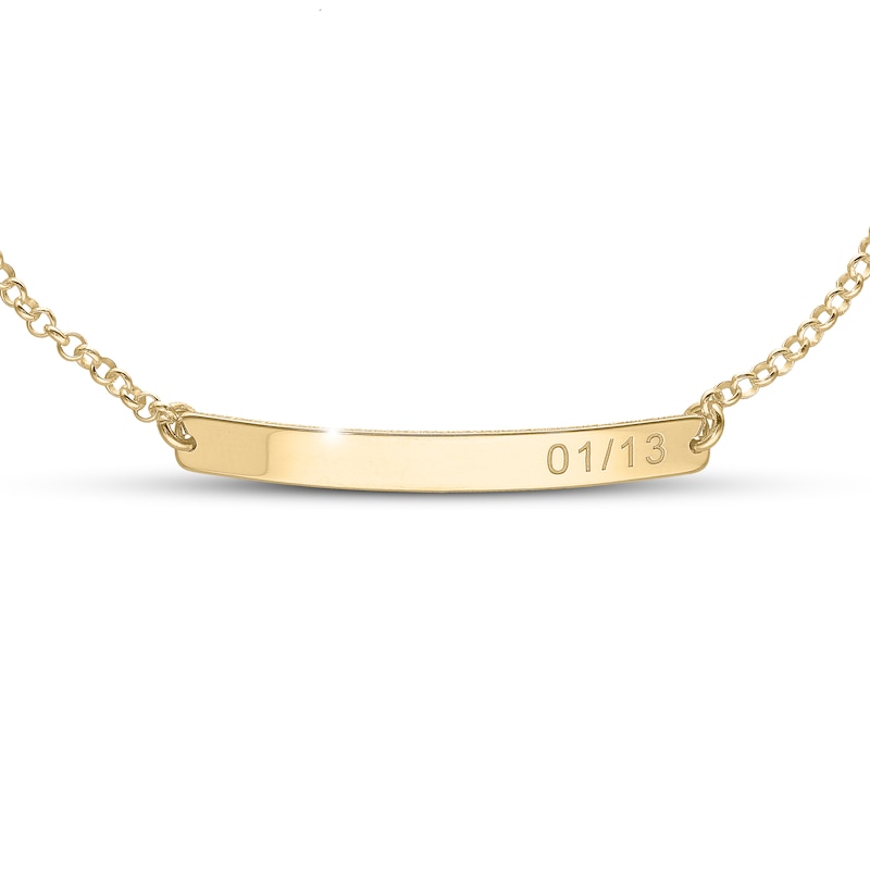 Main Image 1 of Adjustable Engravable Bar Bracelet 14K Yellow Gold-Plated Sterling Silver Cable Chain 8"