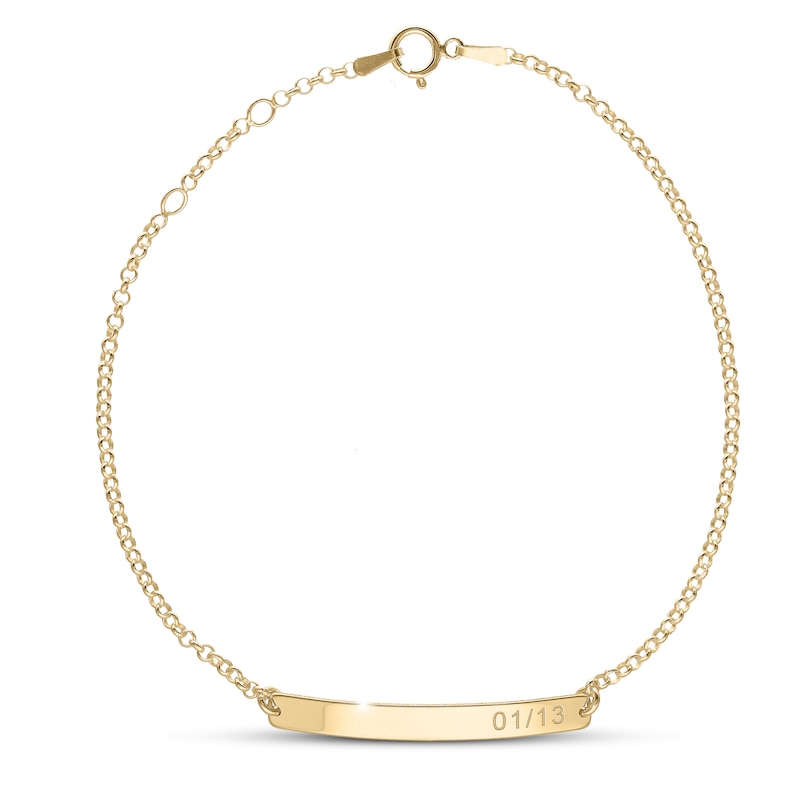 Main Image 2 of Adjustable Engravable Bar Bracelet 14K Yellow Gold-Plated Sterling Silver Cable Chain 8"
